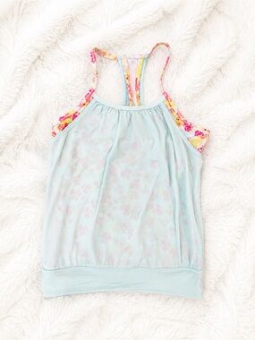 Ivivva by Lululemon youth Blue Floral Athletic Tank Top with Built-In Bra